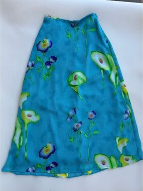 Vintage Synari A-Line Bohemian Blue Floral Skirt Size Small Lined Flowy